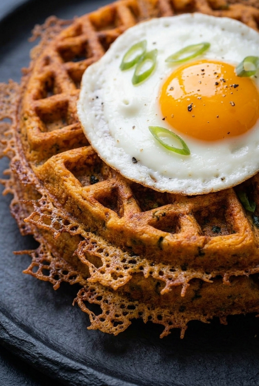 cheesy savory sweet potato waffles served