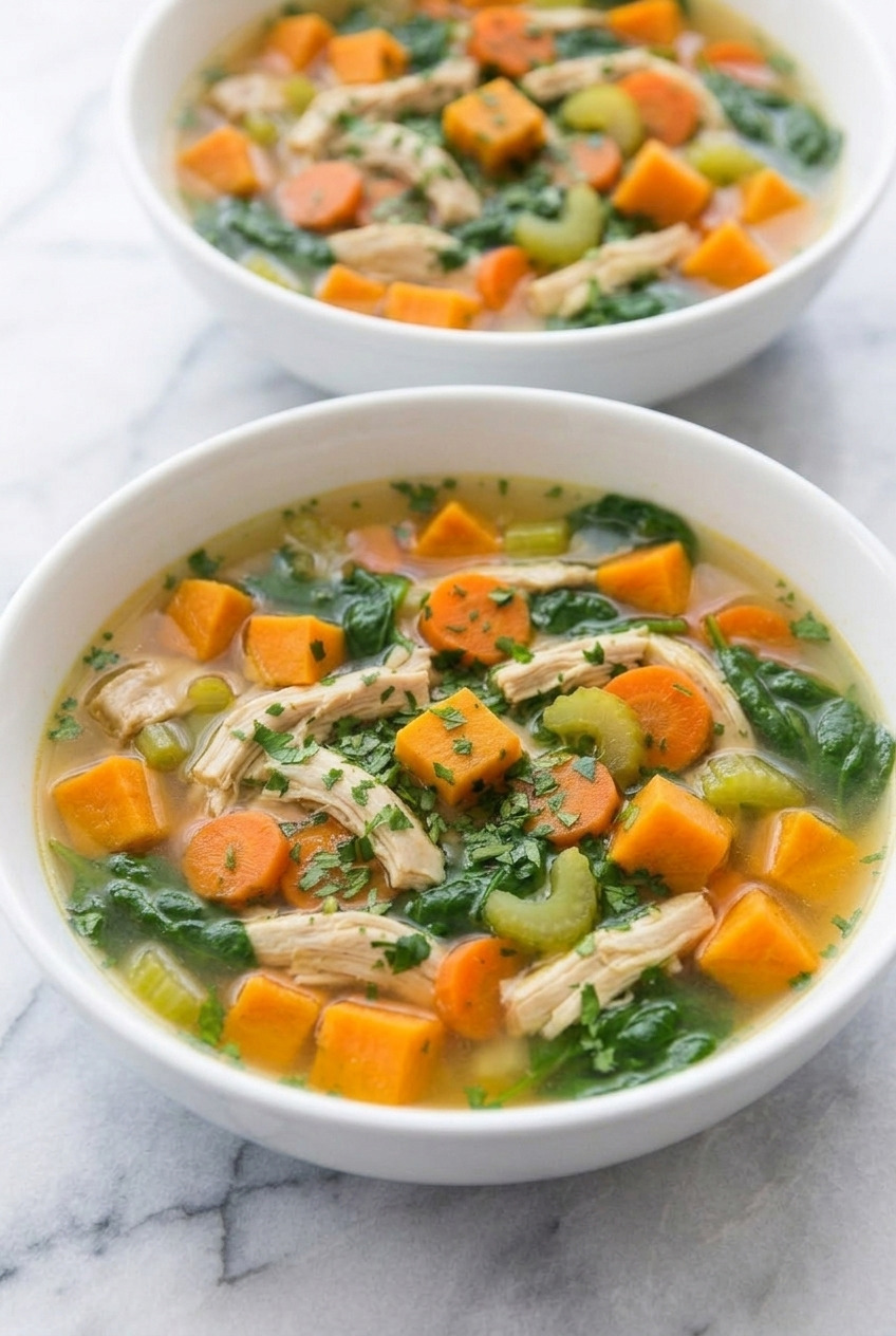 chicken and sweet potato soup dinner scene