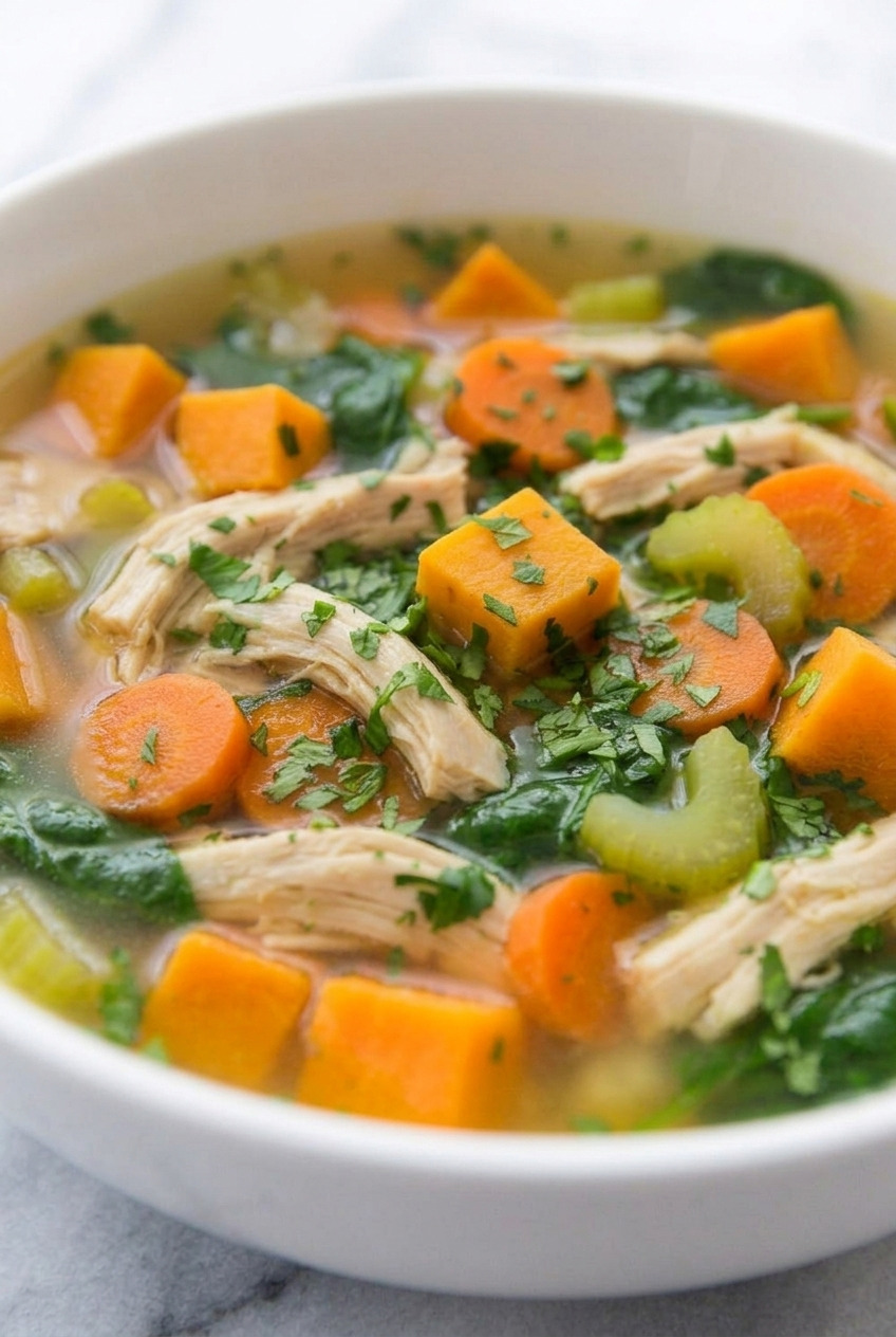 chicken and sweet potato soup side view