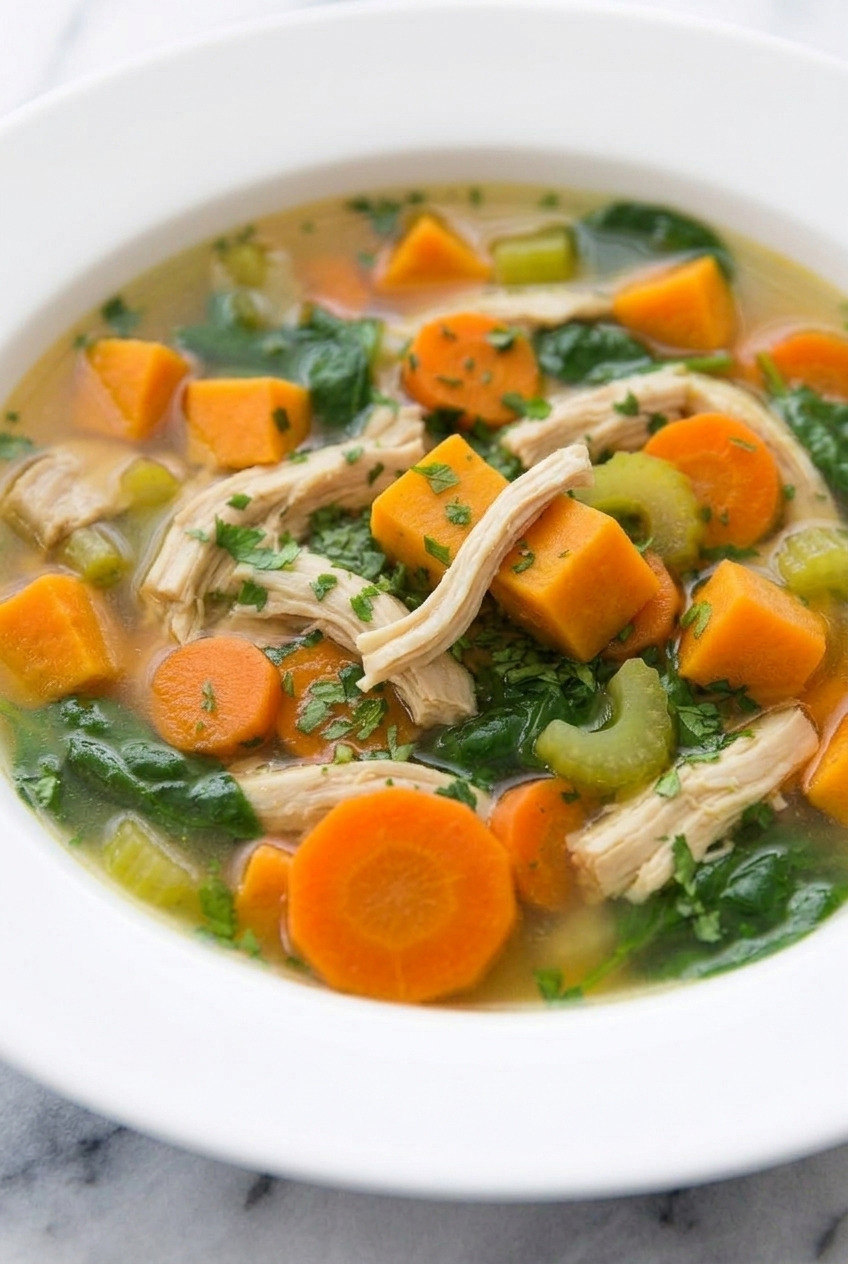chicken and sweet potato soup served