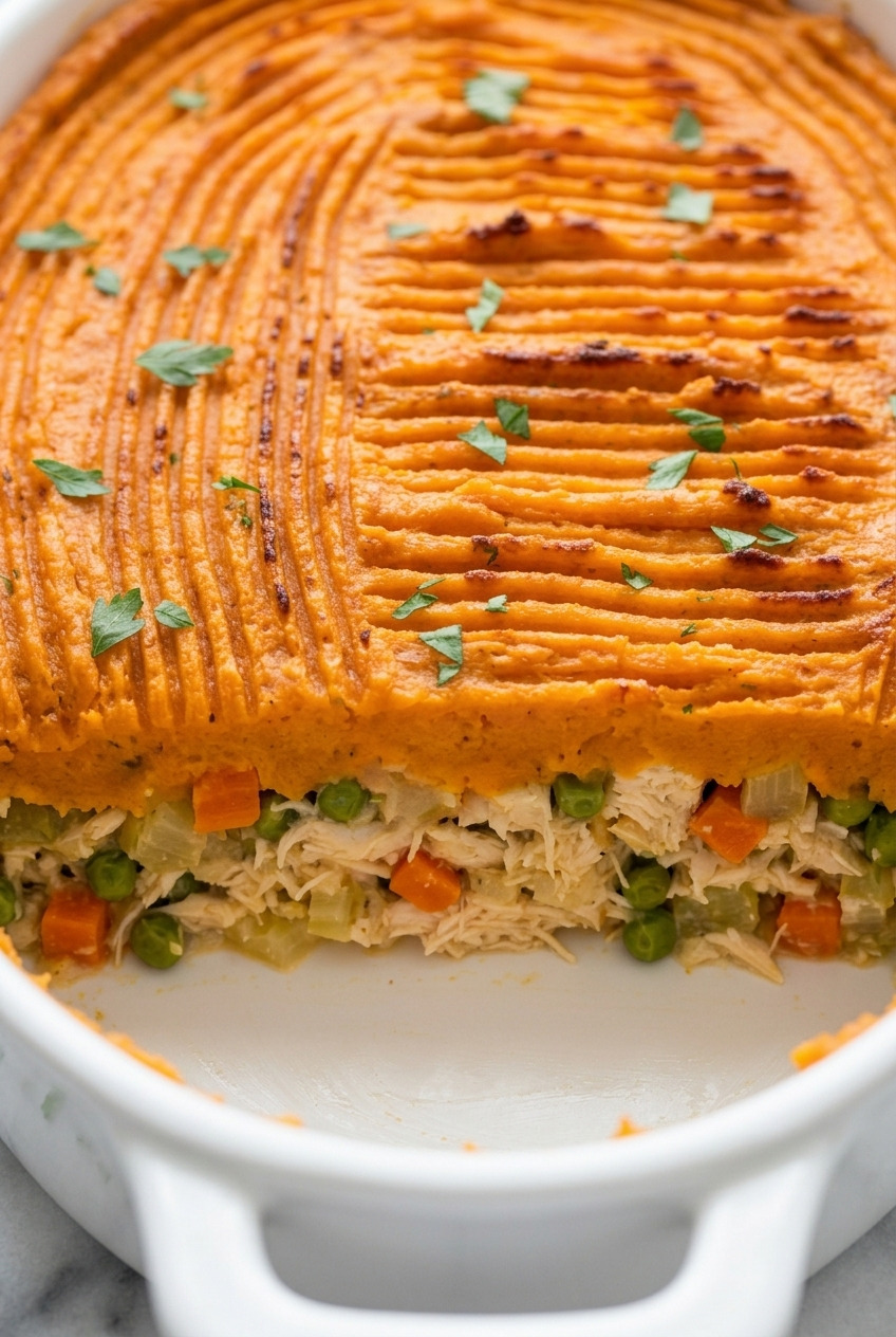 chicken pot pie with sweet potato topping