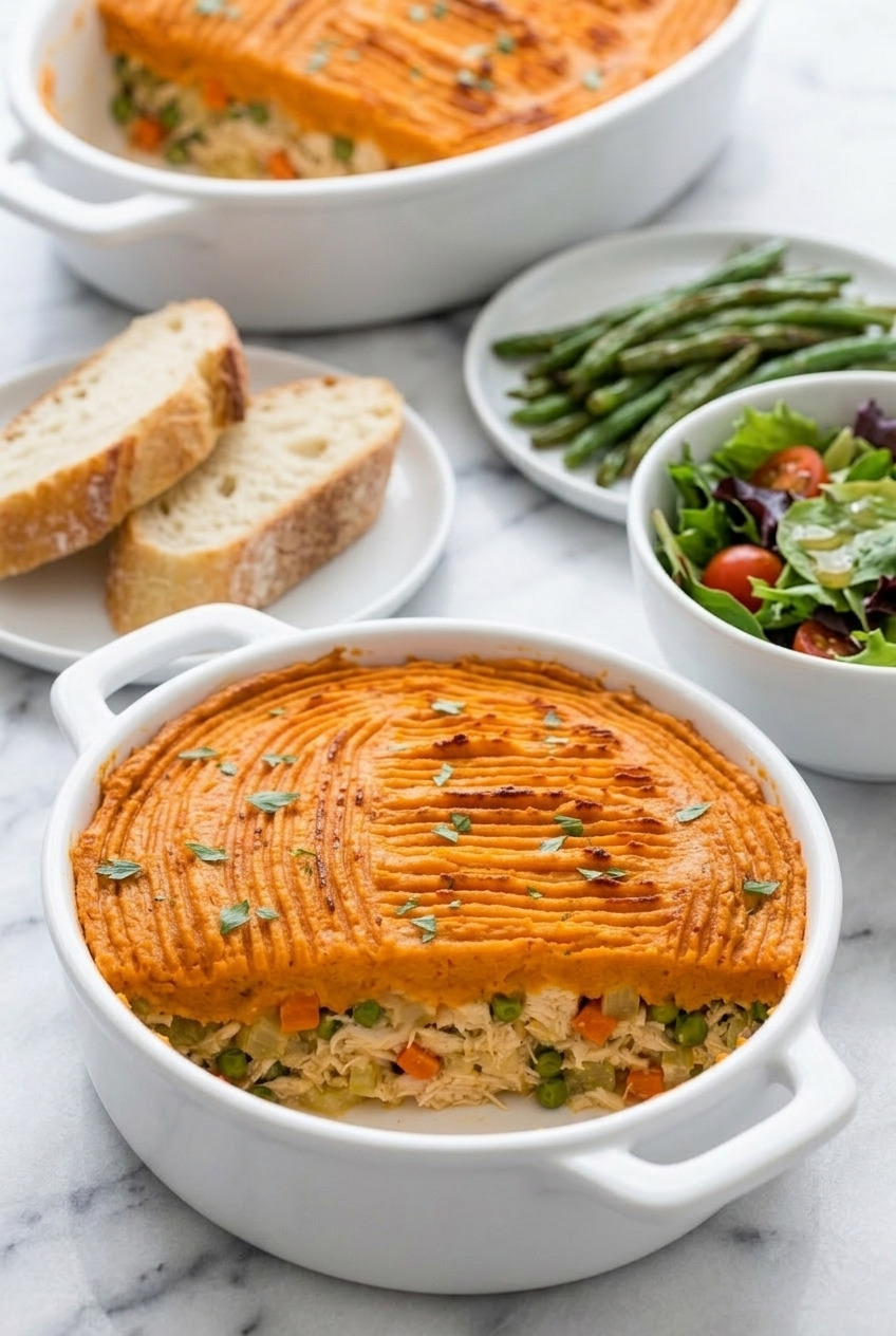 chicken pot pie with sweet potato topping complete meal