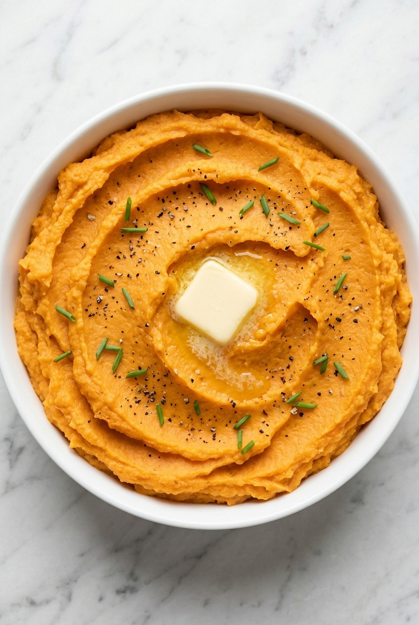 classic mashed sweet potatoes with butter and cream