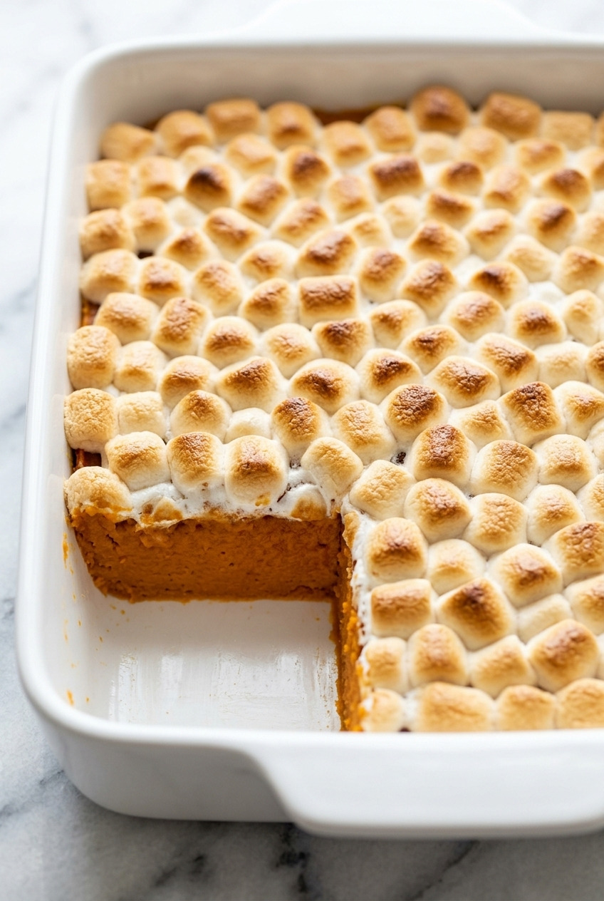 classic sweet potato casserole with marshmallow topping