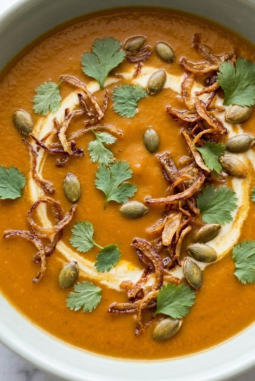 creamy new zealand kumara soup close up