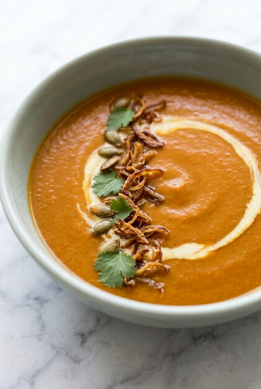 creamy new zealand kumara soup side view