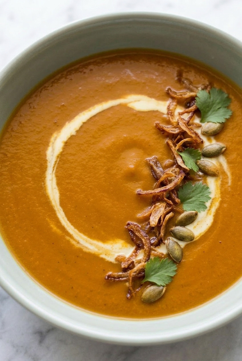 creamy new zealand kumara soup served