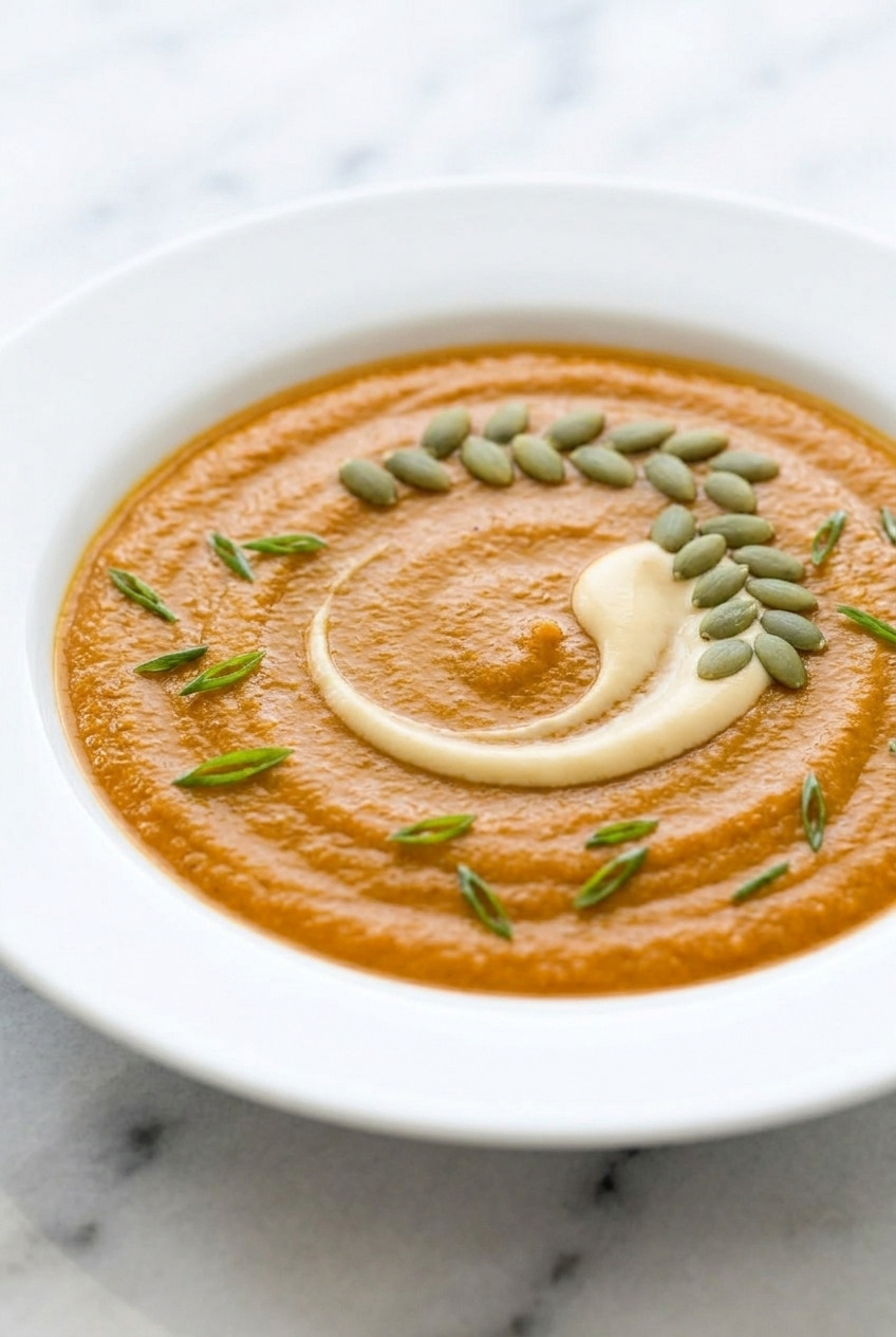 creamy roasted sweet potato soup side view