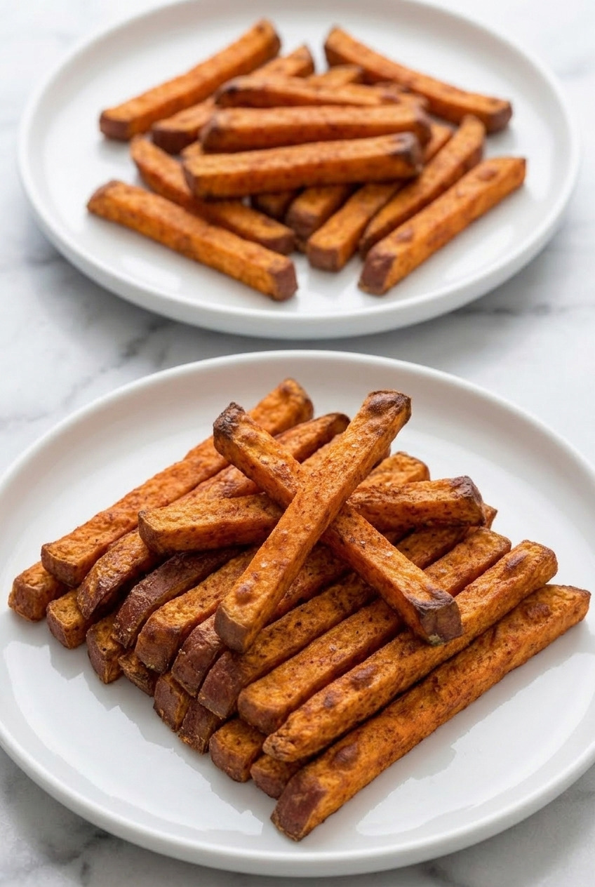 crispy baked sweet potato fries dinner scene