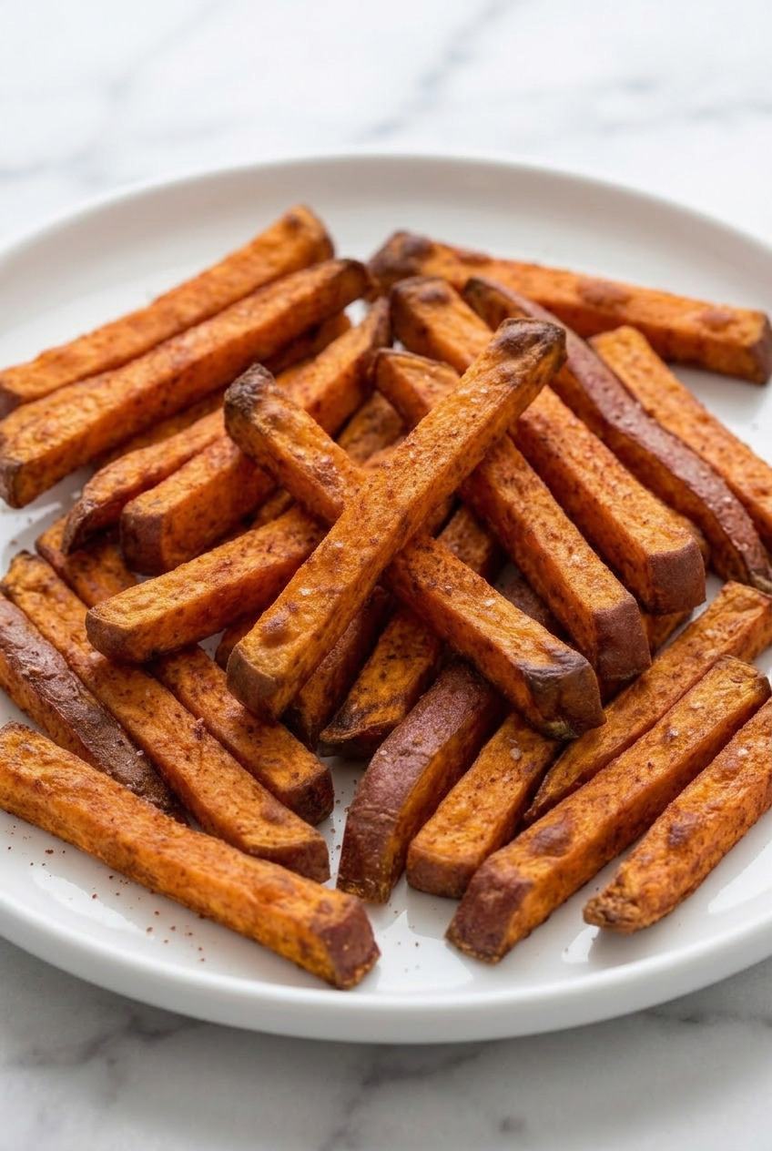 crispy baked sweet potato fries side view