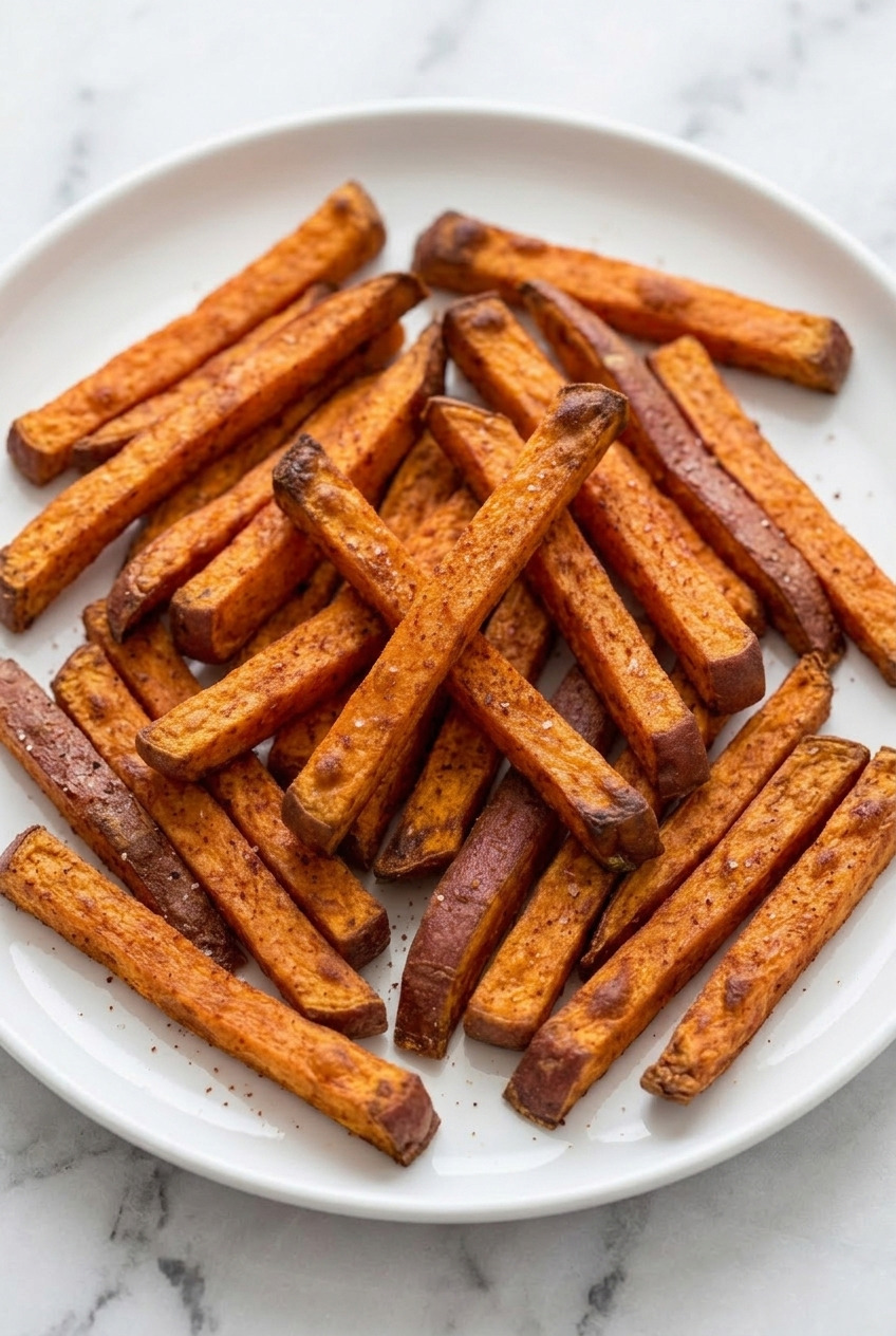 crispy baked sweet potato fries served