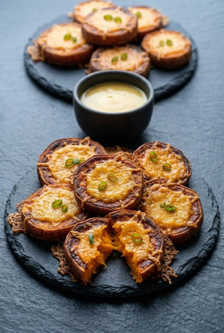 crispy cheesy sweet potato bites dinner scene