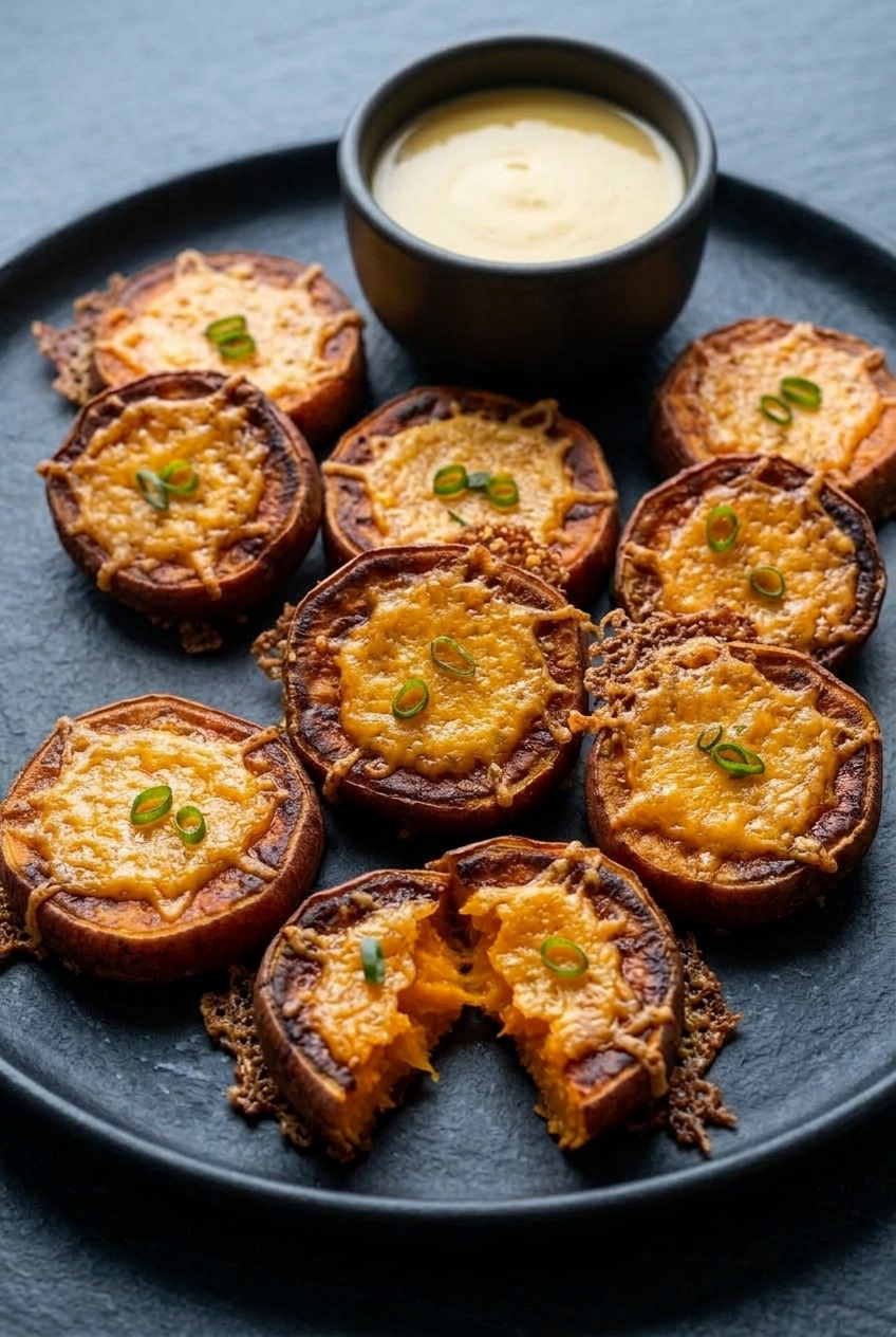 crispy cheesy sweet potato bites served