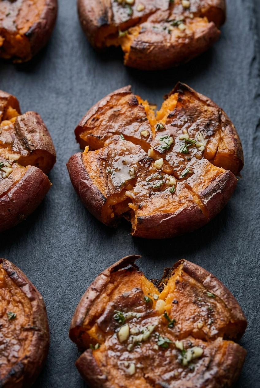 crispy smashed sweet potatoes