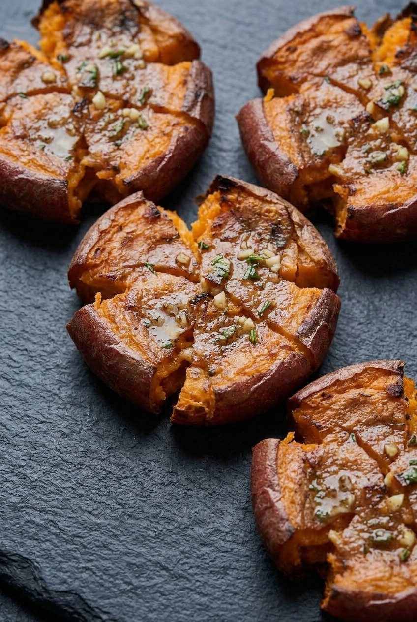 crispy smashed sweet potatoes complete meal