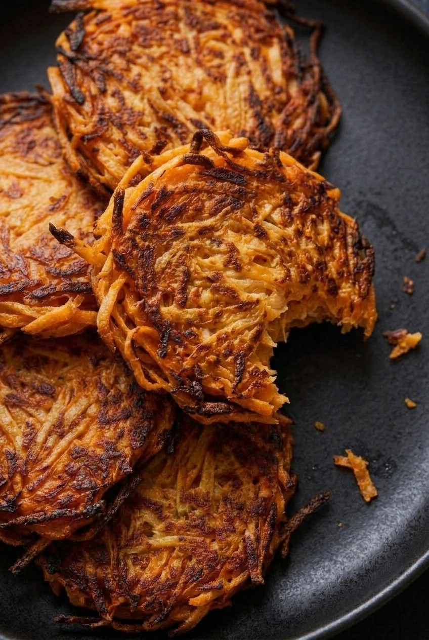 crispy sweet potato rosti close up