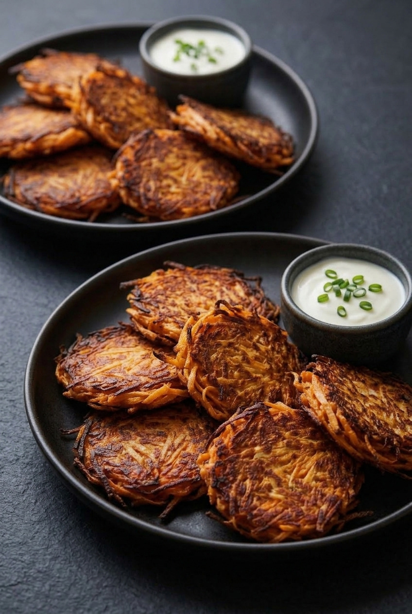 crispy sweet potato rosti dinner scene