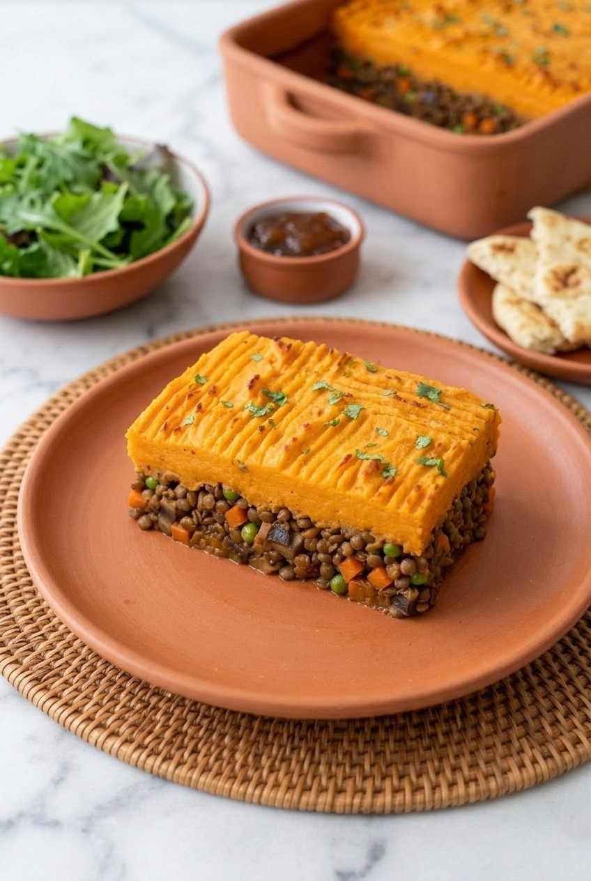 curried sweet potato shepherds pie with lentils complete meal