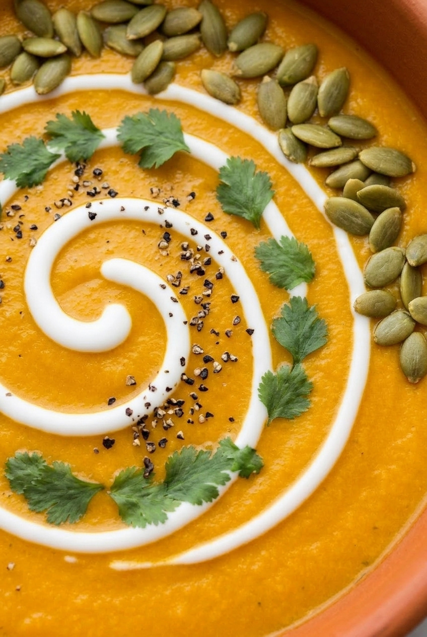 curried sweet potato soup close up
