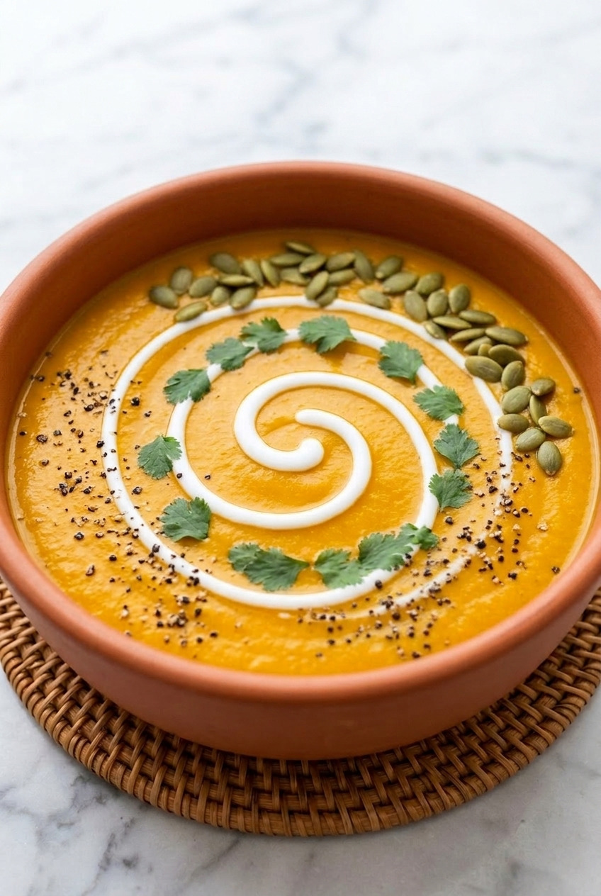 curried sweet potato soup side view
