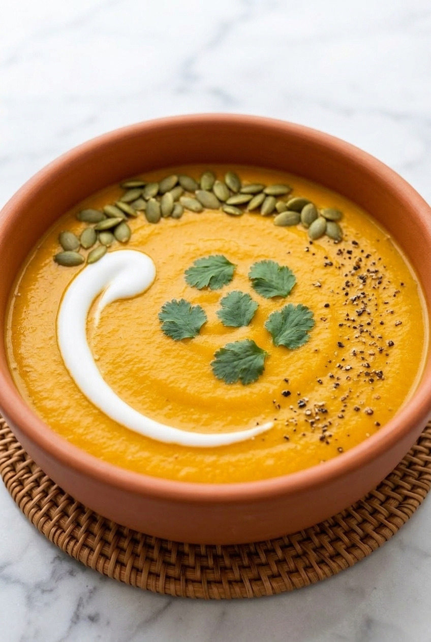 curried sweet potato soup served