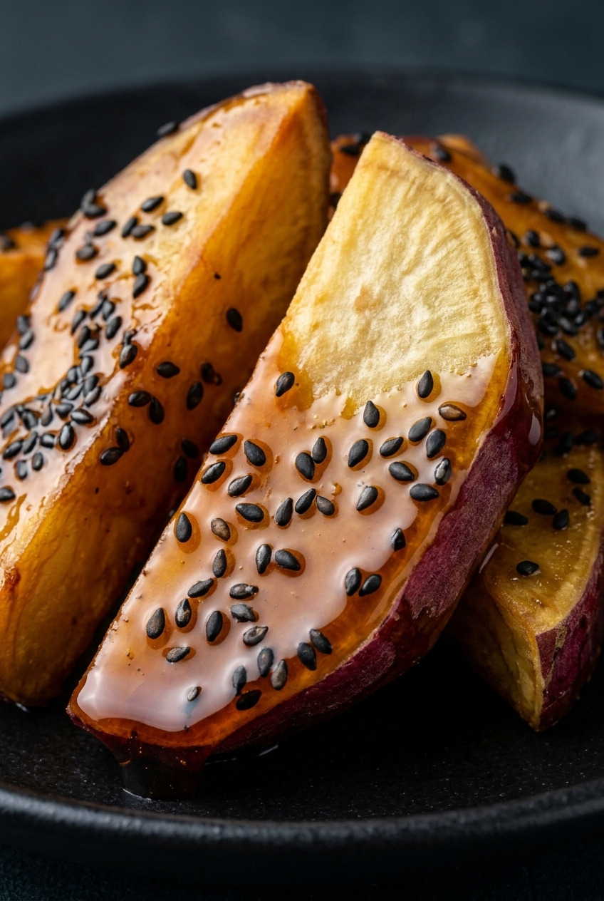 daigaku imo japanese honey glazed fried sweet potatoes close up
