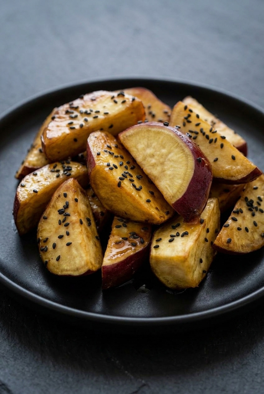 daigaku imo japanese honey glazed fried sweet potatoes side view
