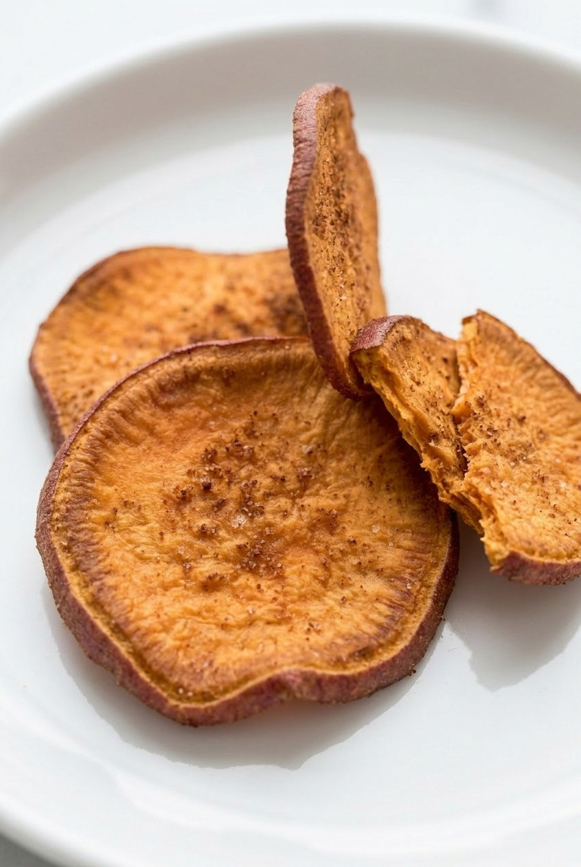 dehydrator sweet potato chips with cinnamon close up