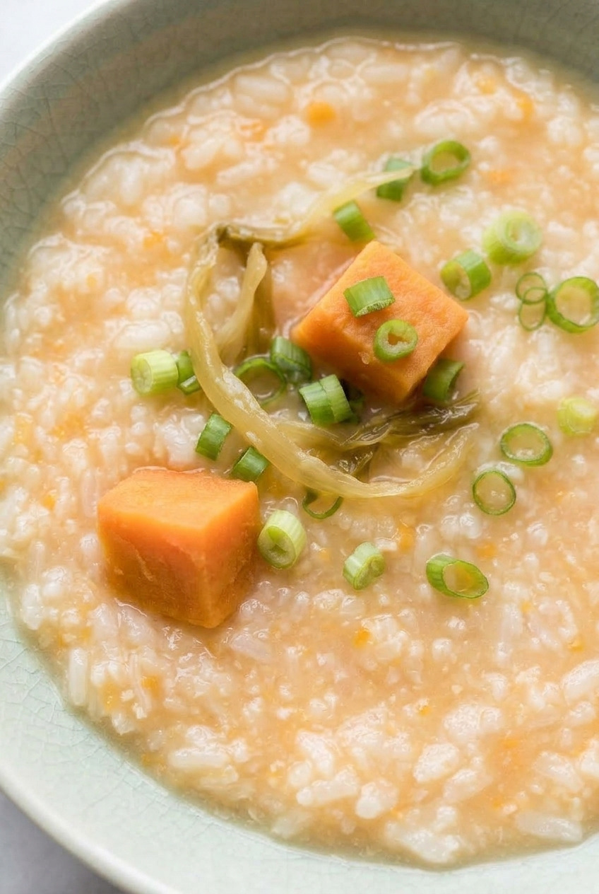 fanshu zhou chinese sweet potato congee close up