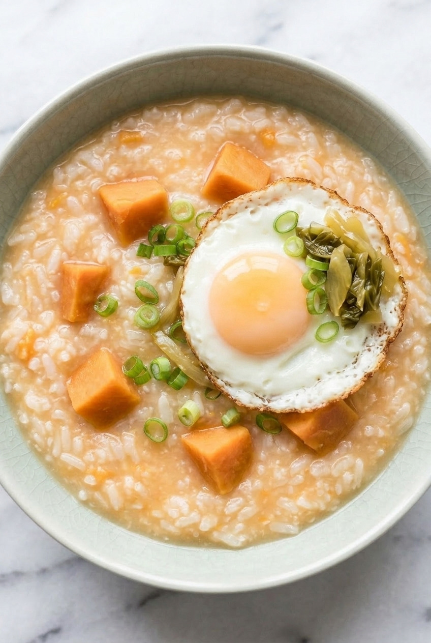 fanshu zhou chinese sweet potato congee served
