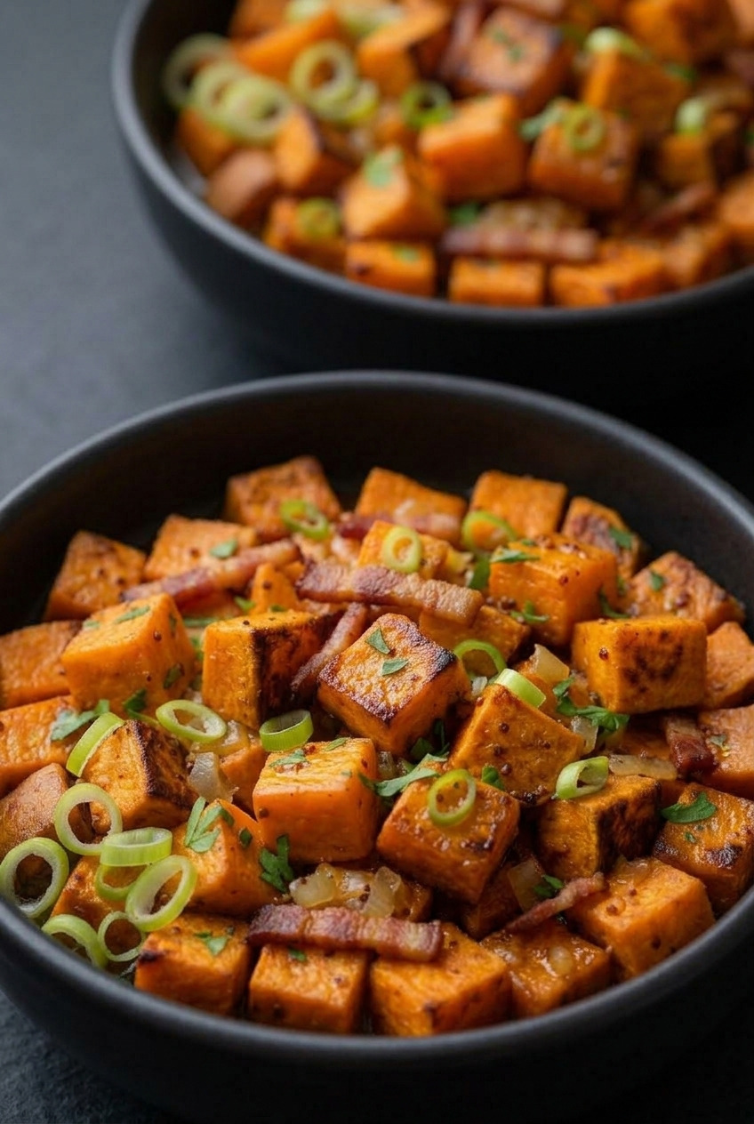 germanstyle sweet potato salad with warm bacon dressing dinner scene