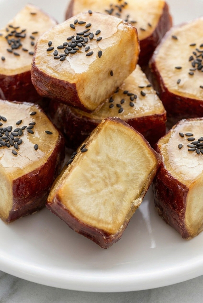 goguma mattang korean candied sweet potatoes close up