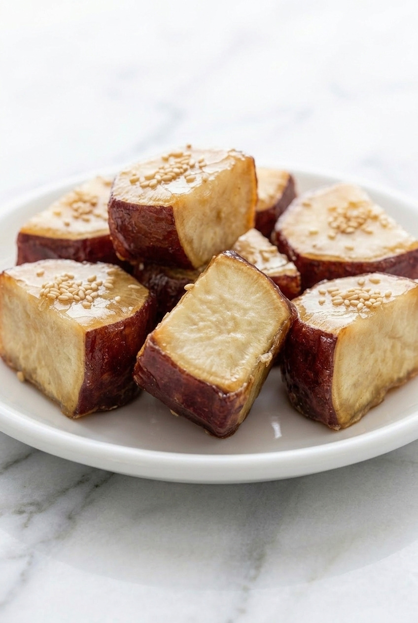 goguma mattang korean candied sweet potatoes side view