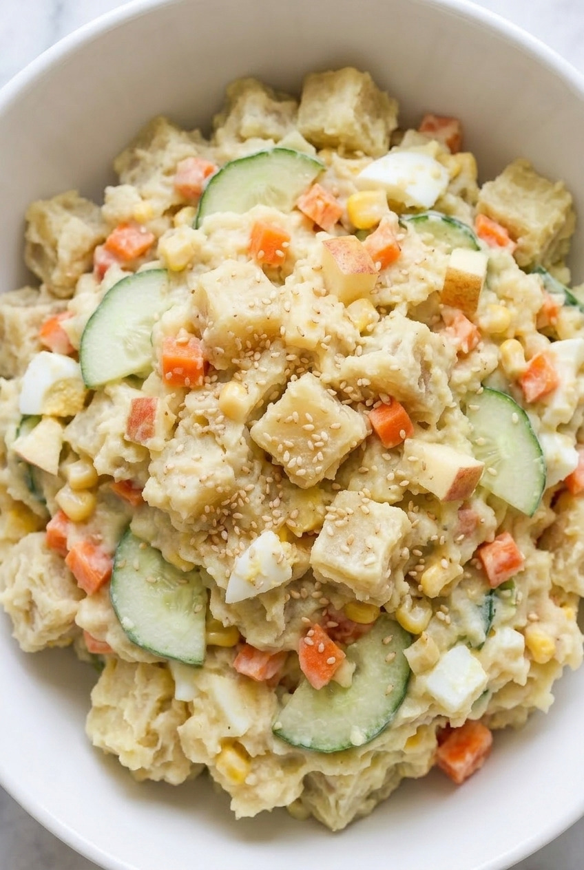 goguma salad korean sweet potato mayo salad close up