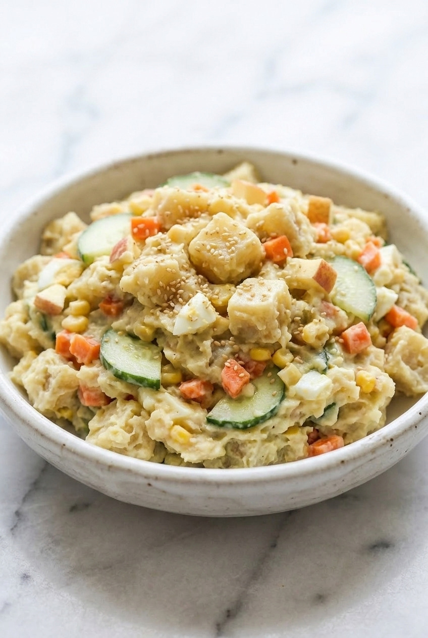 goguma salad korean sweet potato mayo salad served