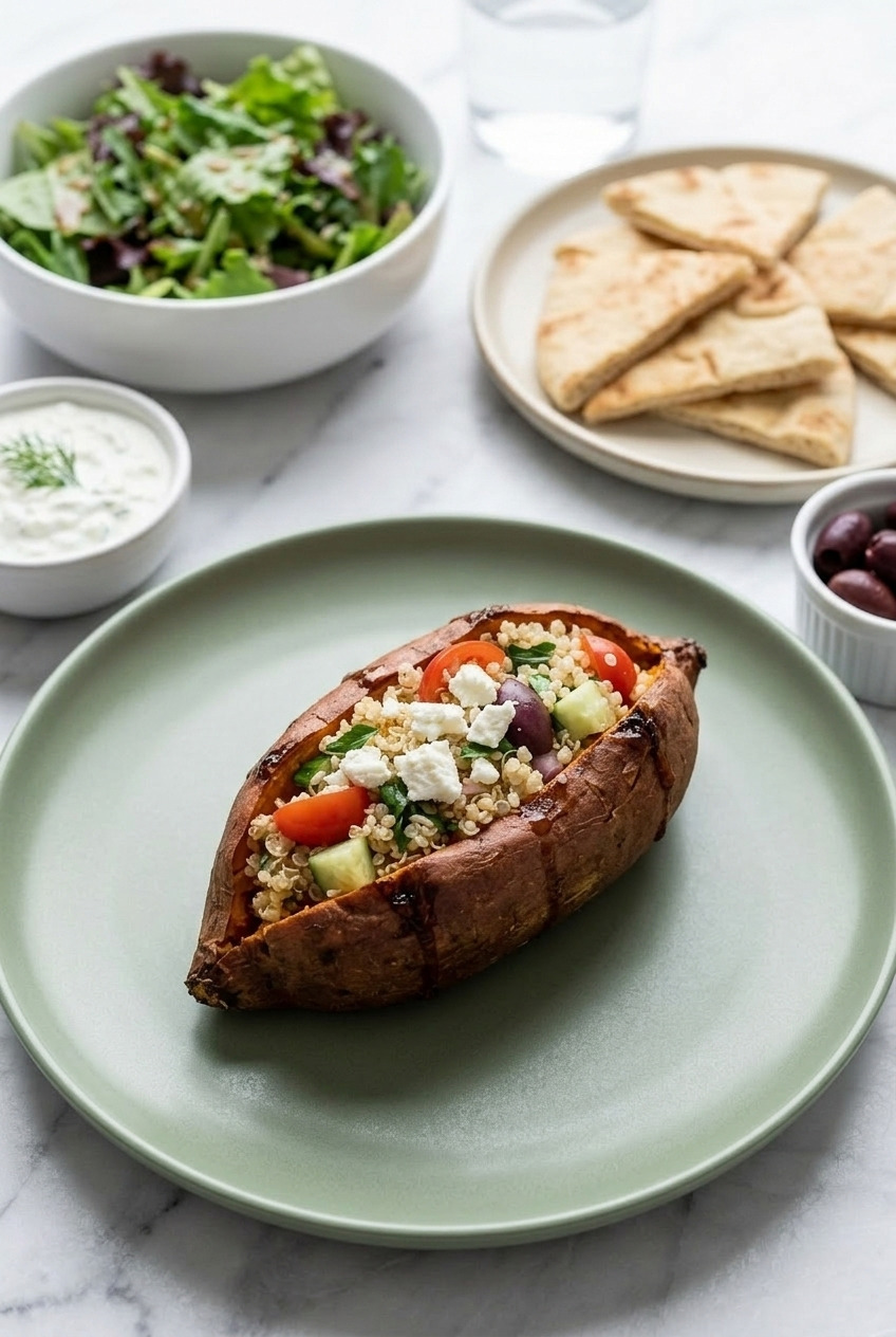 greek stuffed sweet potatoes with quinoa and feta complete meal