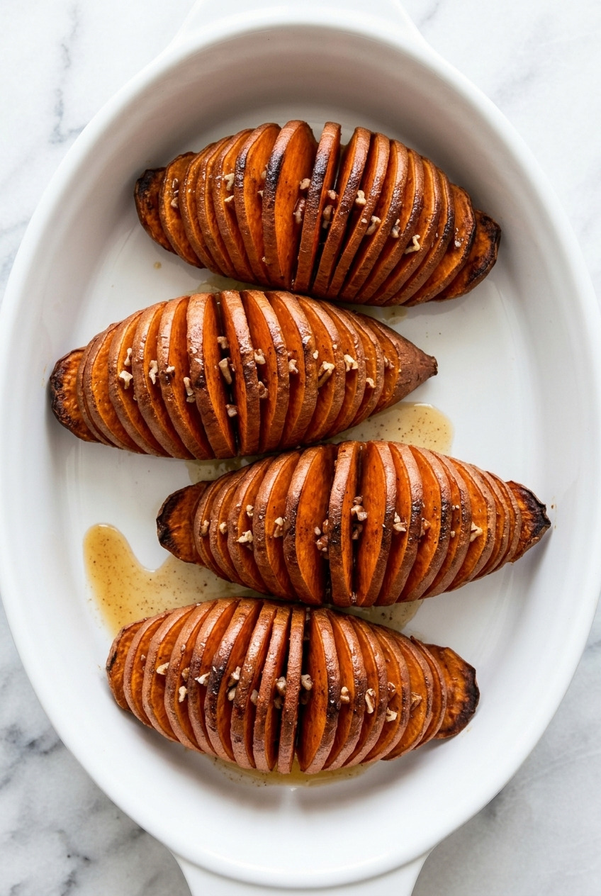 hasselback sweet potatoes with maple cinnamon butter