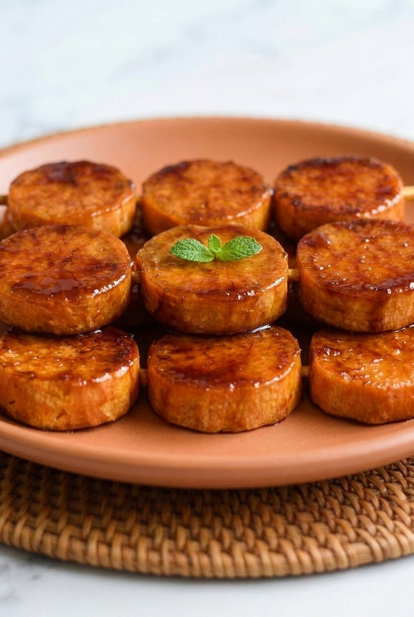 kamote cue filipino caramelized sweet potato skewers side view