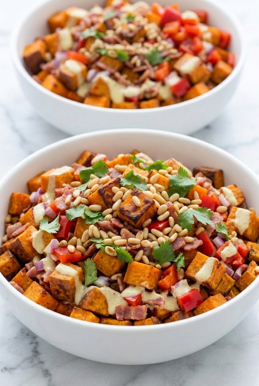 kumara and bacon salad new zealand dinner scene