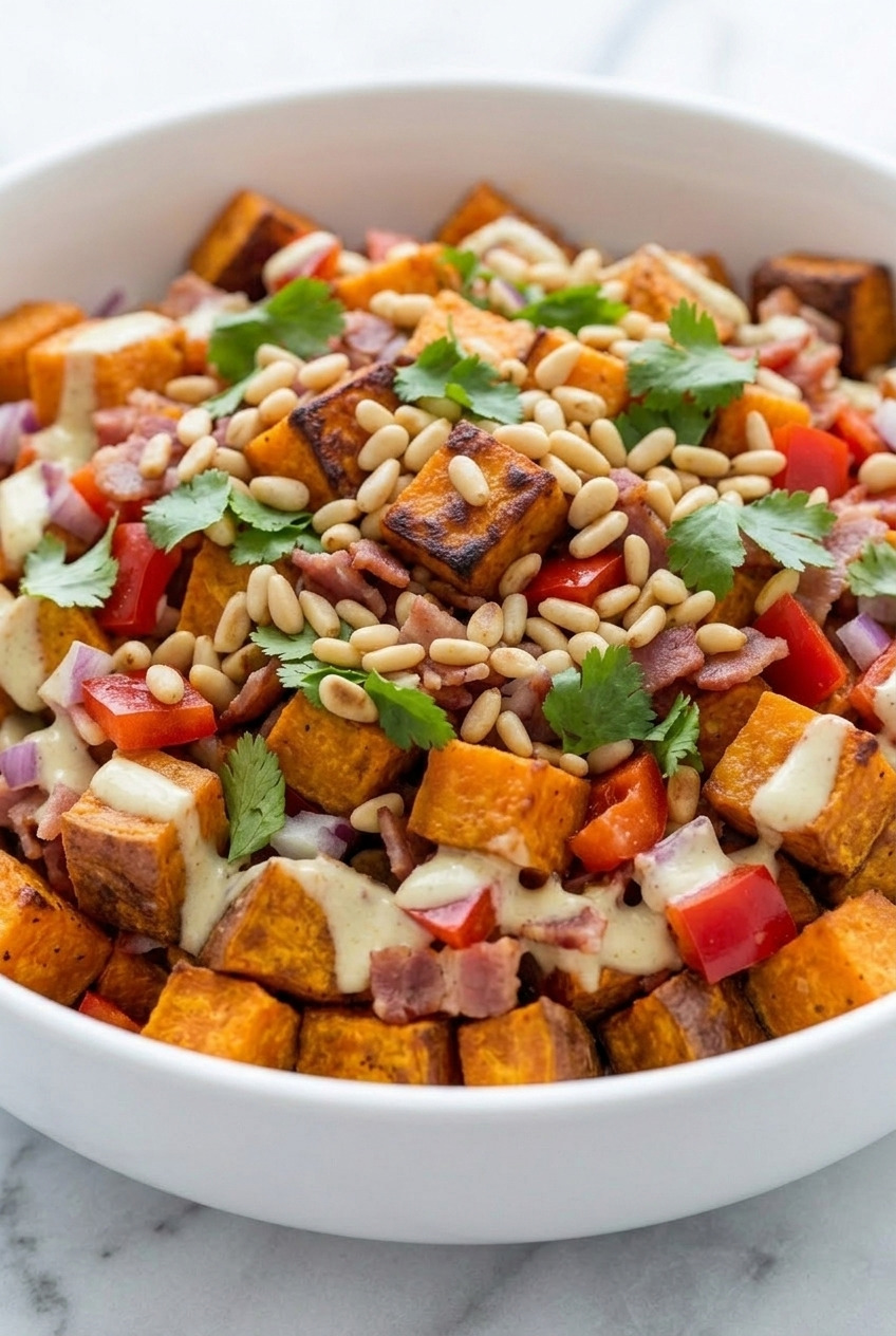 kumara and bacon salad new zealand side view