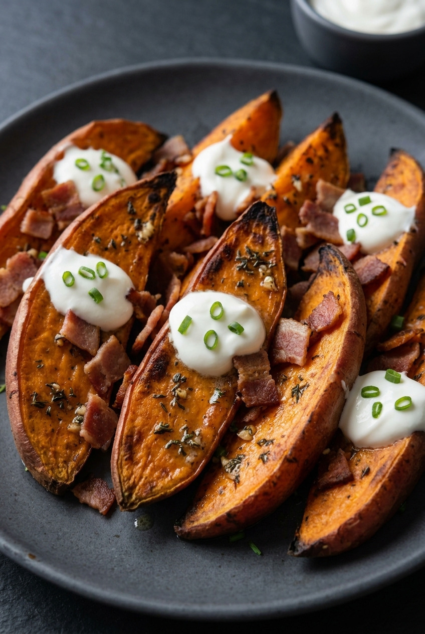 loaded baked sweet potato wedges