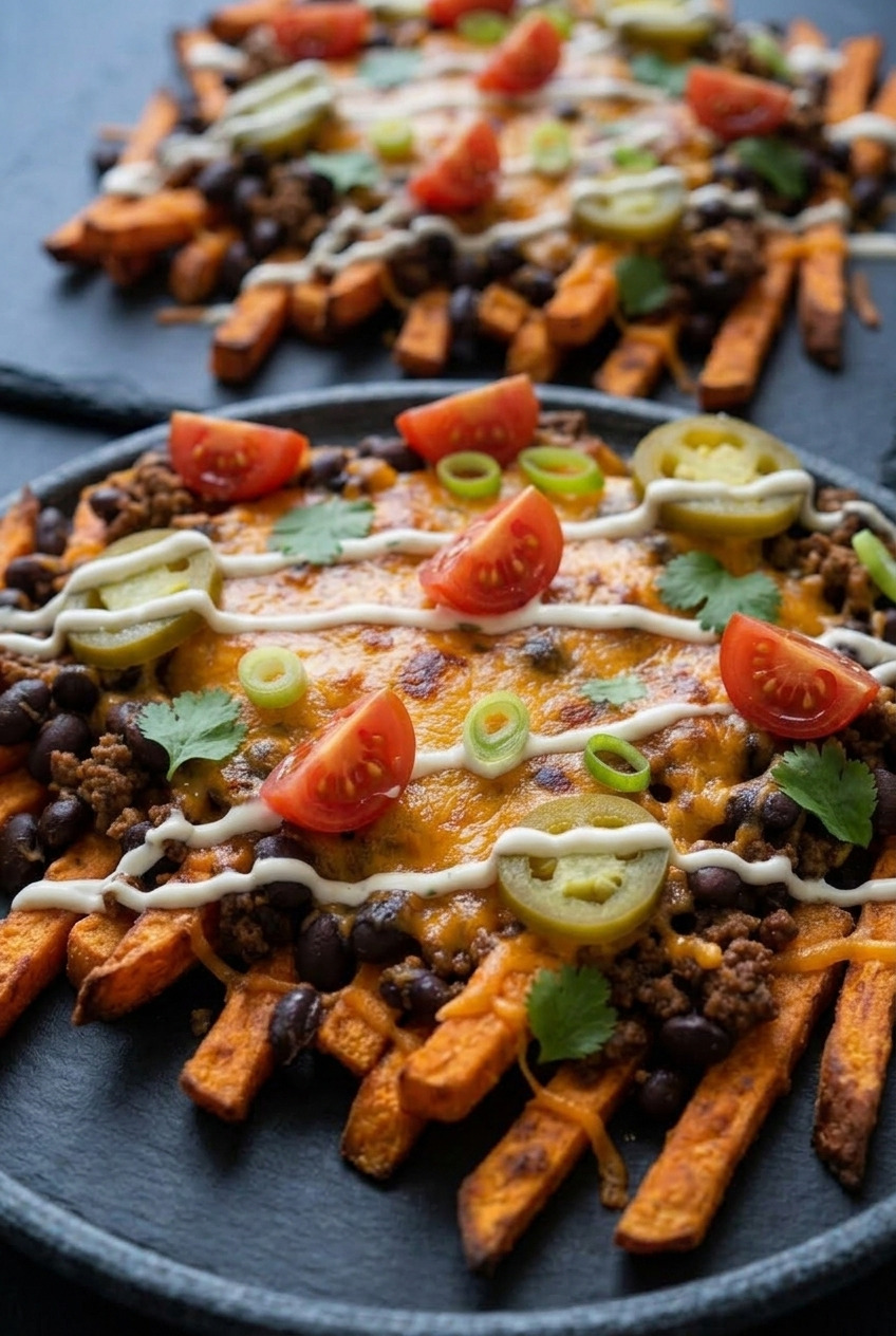 loaded sweet potato fries dinner scene