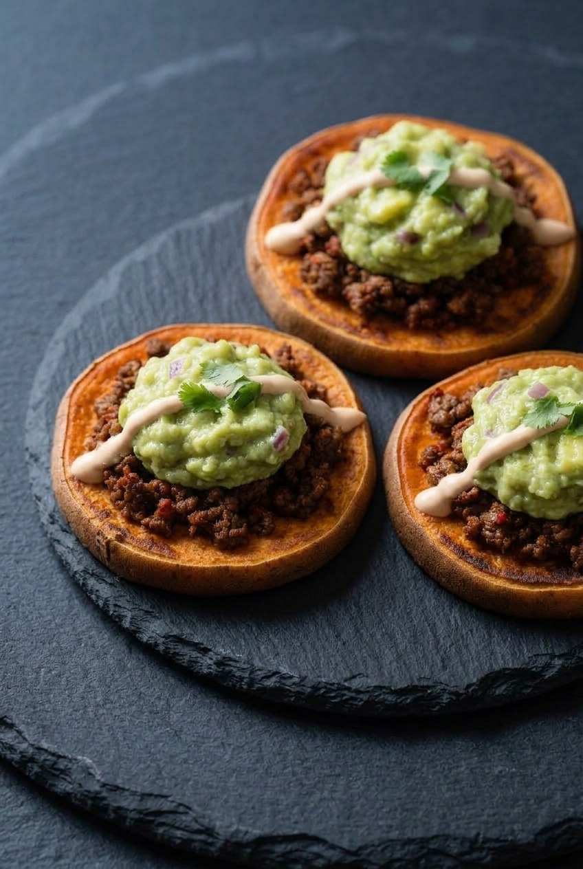 loaded taco sweet potato sliders served