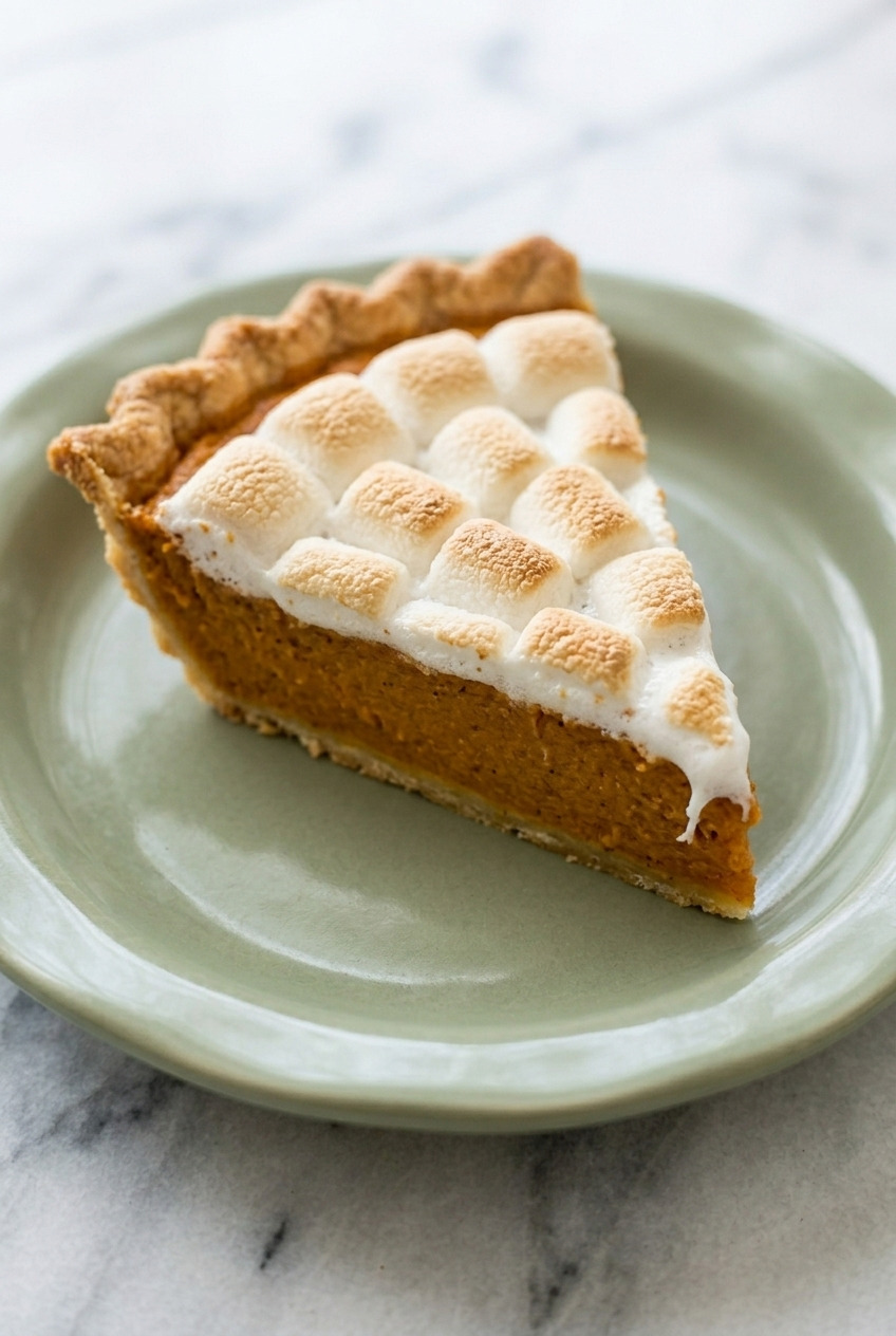 marshmallowtopped sweet potato pie served