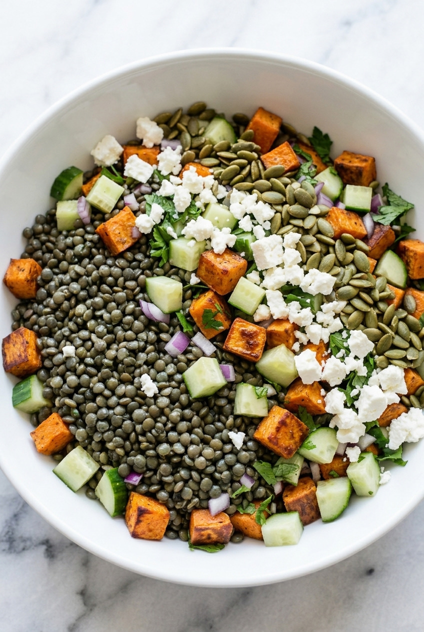 mediterranean lentil and sweet potato salad