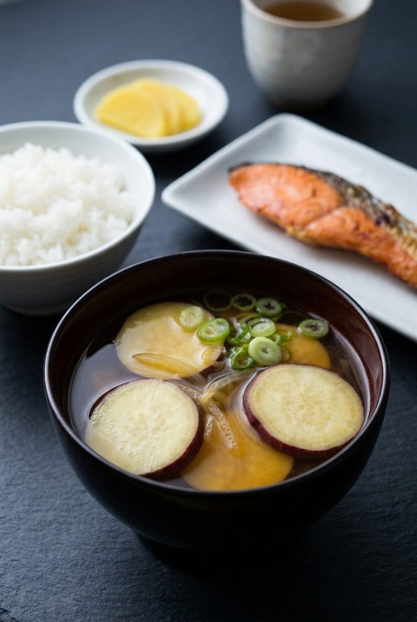miso soup with satsumaimo sweet potato complete meal