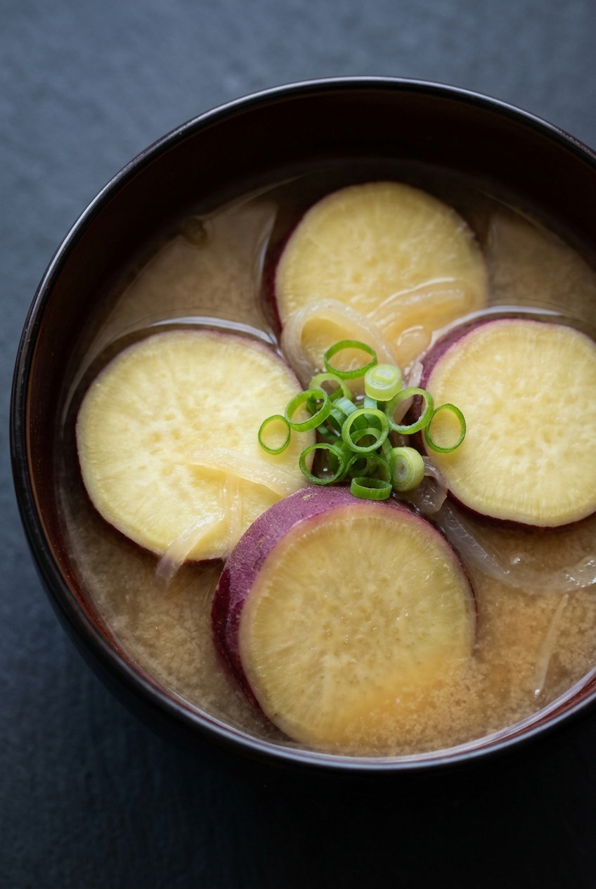 miso soup with satsumaimo sweet potato served
