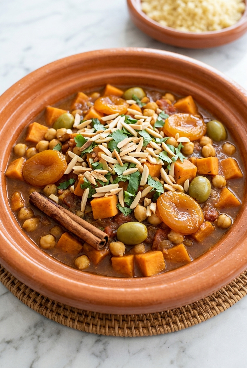 moroccan sweet potato tagine with chickpeas and apricots