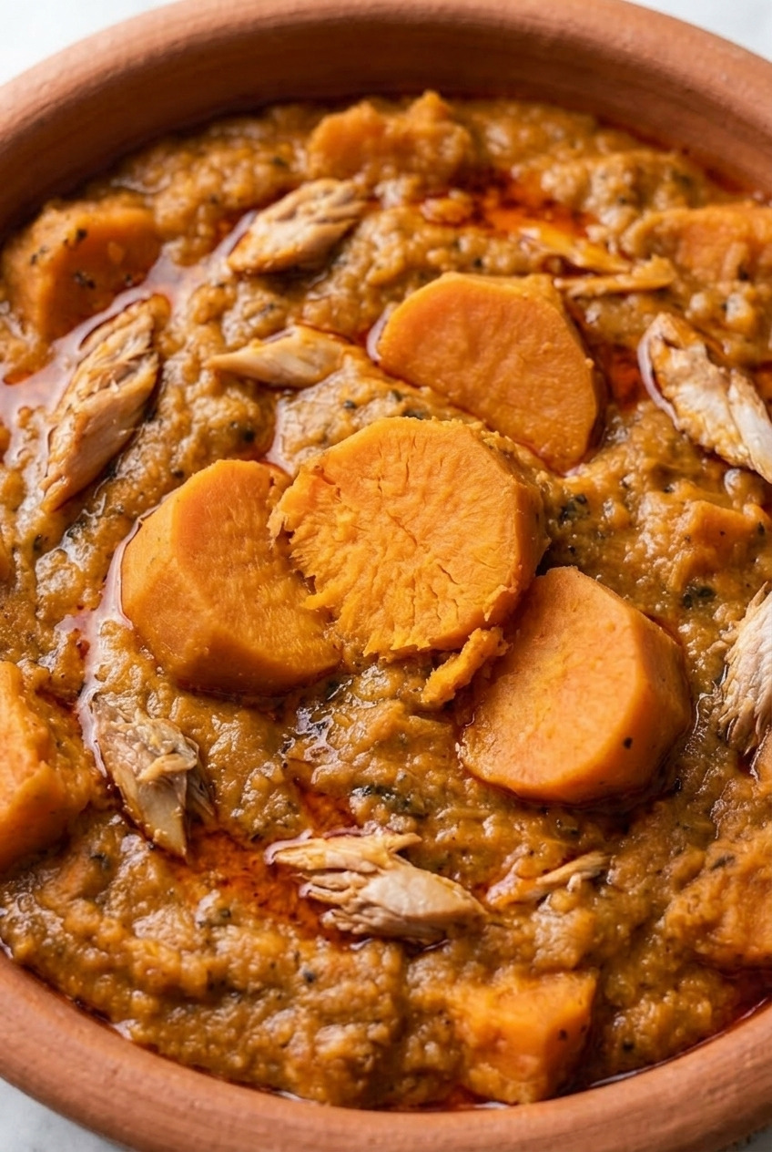 mpotompoto ghanaian sweet potato porridge close up