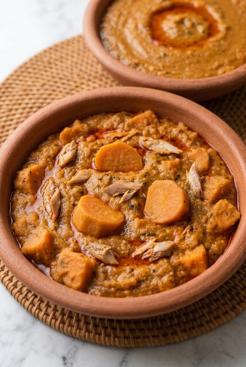 mpotompoto ghanaian sweet potato porridge dinner scene